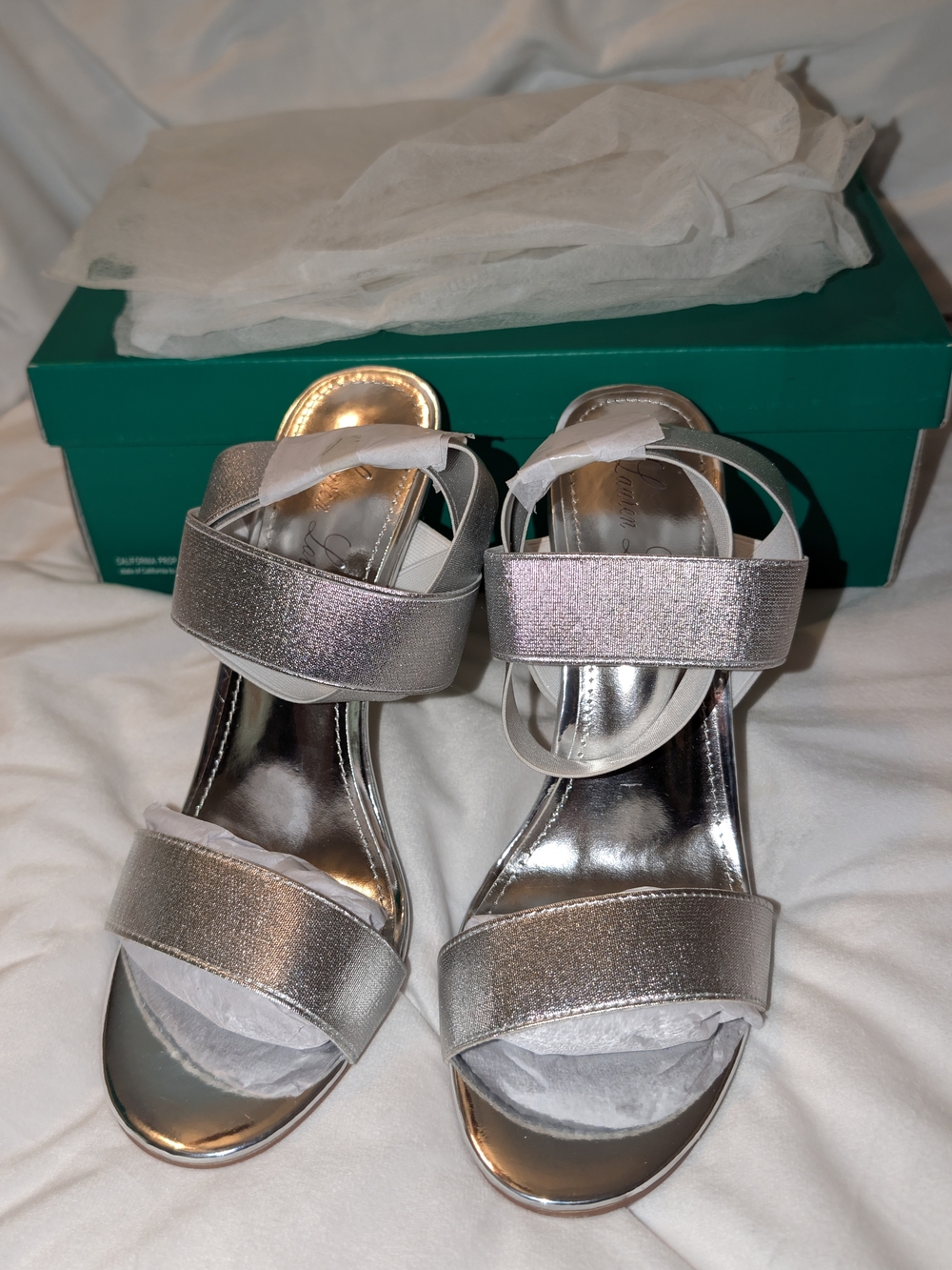 Lauren Lorraine Dallas Ankle-Strap Stiletto Heel Sandals Sz 8.5 Silver NIB
